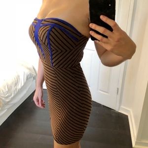 ARK & CO Brown striped blue bustier detail bodycon